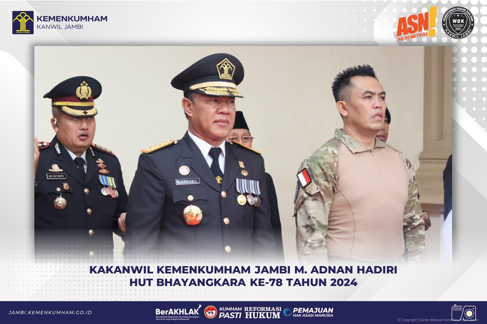 Kakanwil Kemenkumham M. Adnan Jambi Hadiri HUT Bhayangkara ke-78 Tahun 2024