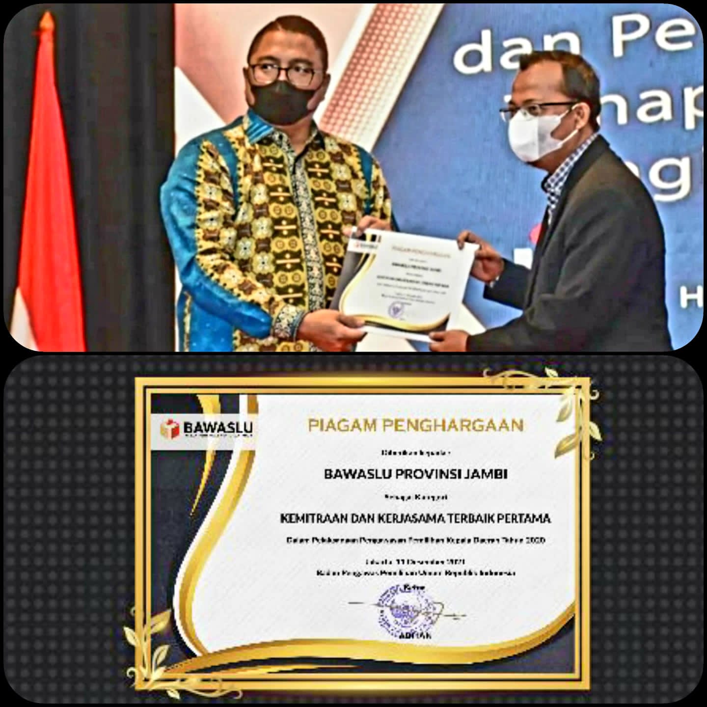 Bawaslu Provinsi Jambi Raih Penghargaan Kategori Kemitraan dan Kerjasama Terbaik